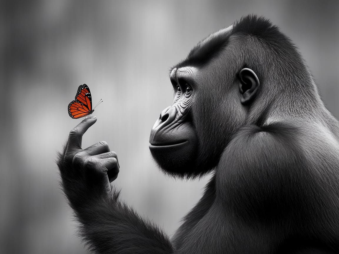 Gorilla and Butterfly: A Moment of Serenity