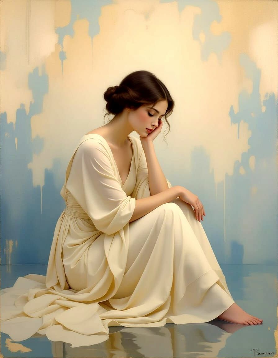 Woman's Garments Flow into Liquid Color