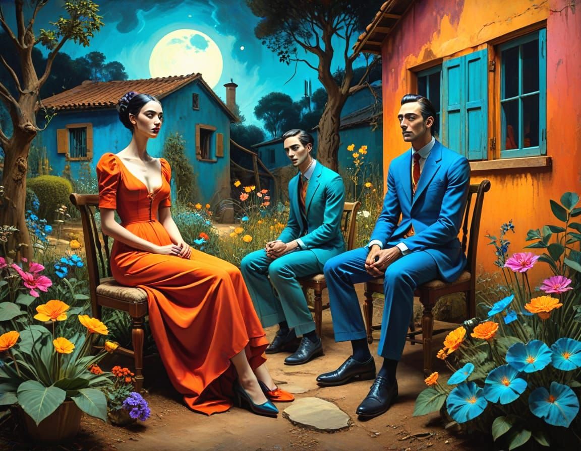 Bizarre Couple in Grunge Style with Long Necks