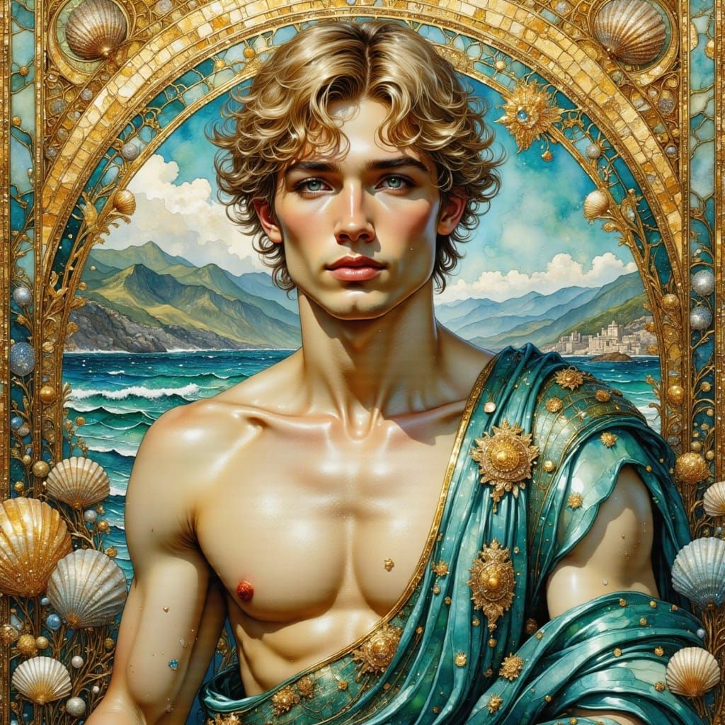 Greek God Portrait in Art Nouveau Style