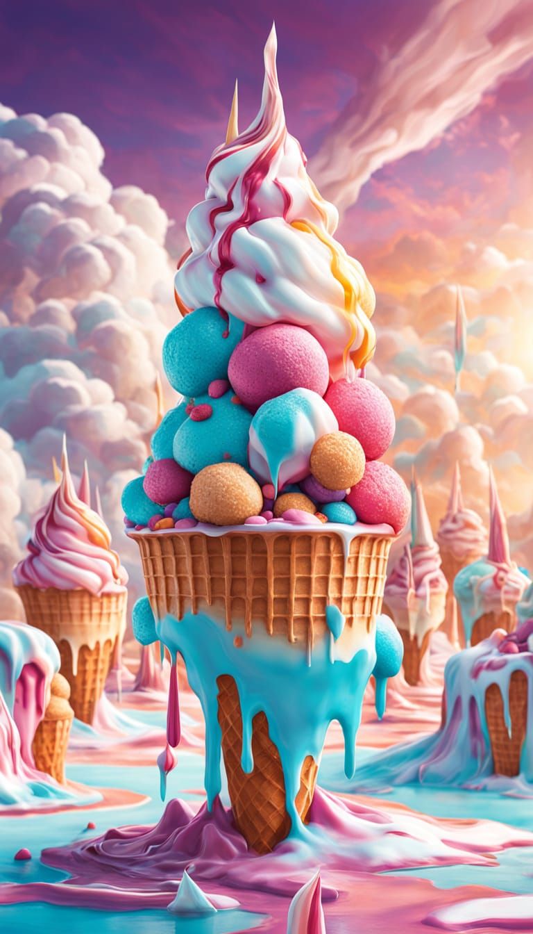 Dreamy Ice Cream Girl in Candy Art Style