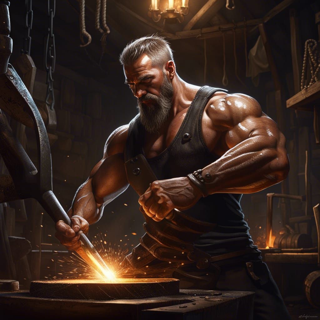 Blacksmith Forging Blade: Dark Fantasy Concept Art