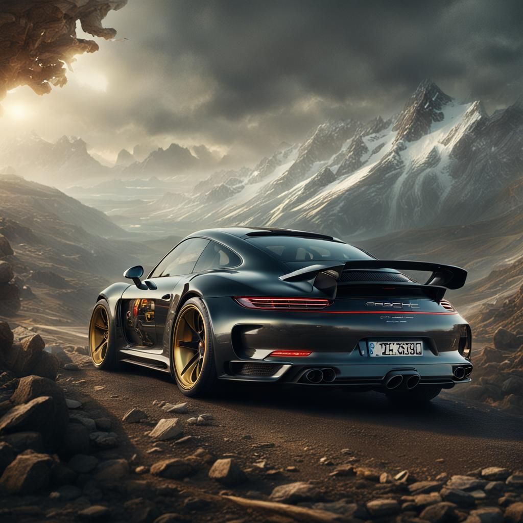 Epic Porsche in a Maximalist Digital Painting