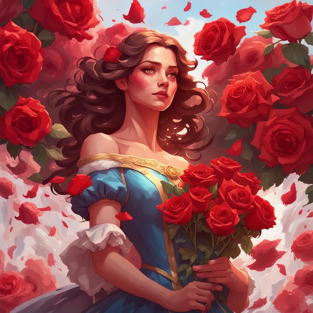 Belle with Red Wings and Roses Portrait