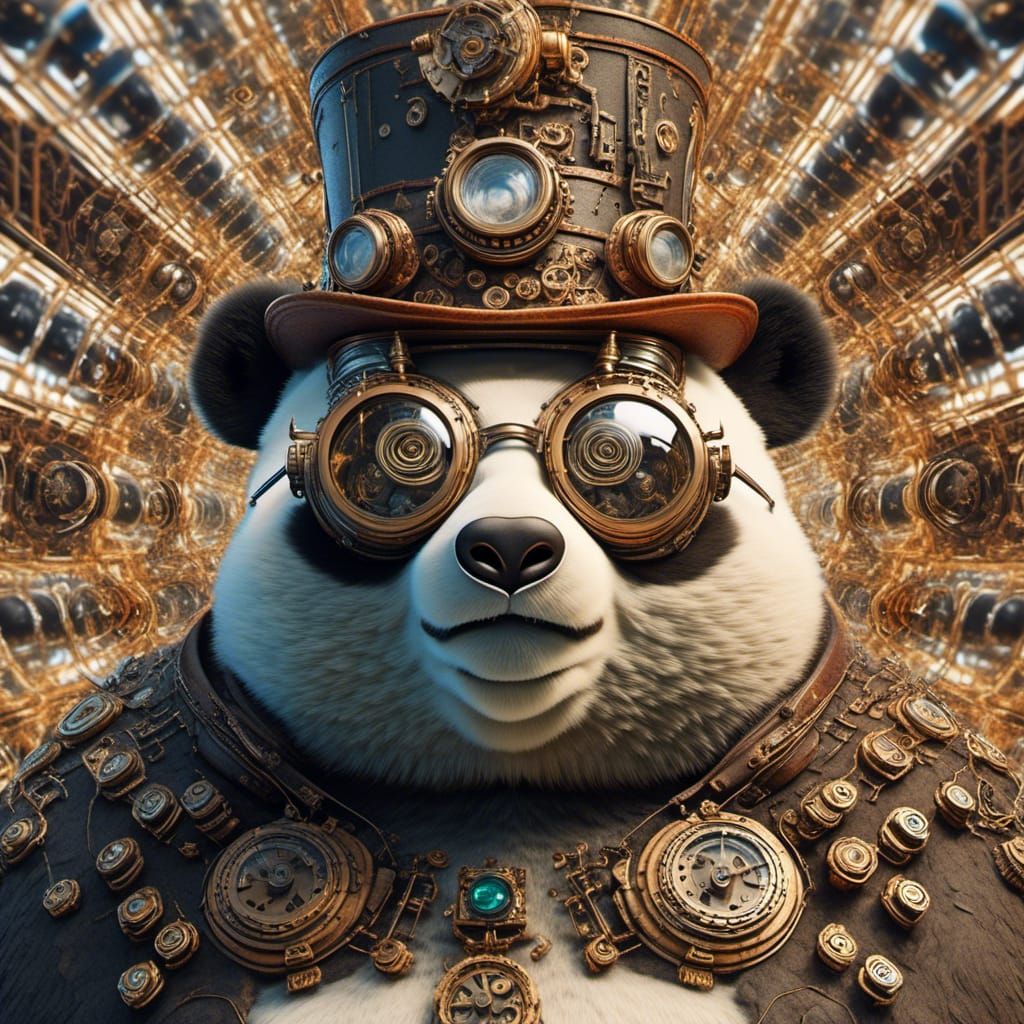 Steampunk Panda in Hyperspace: Hyperrealistic Microphotograp...