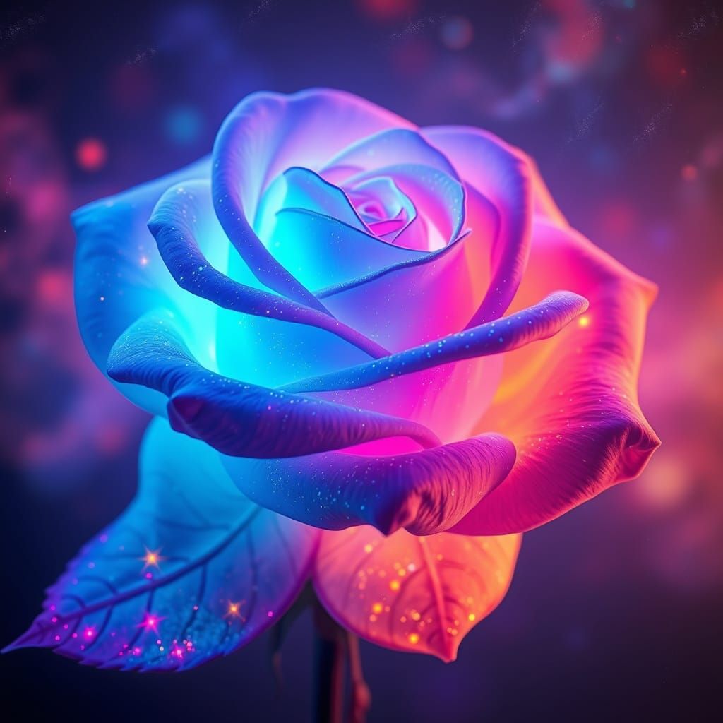 Ethereal Rose with Stardust Petals, Dreamy Digital Art