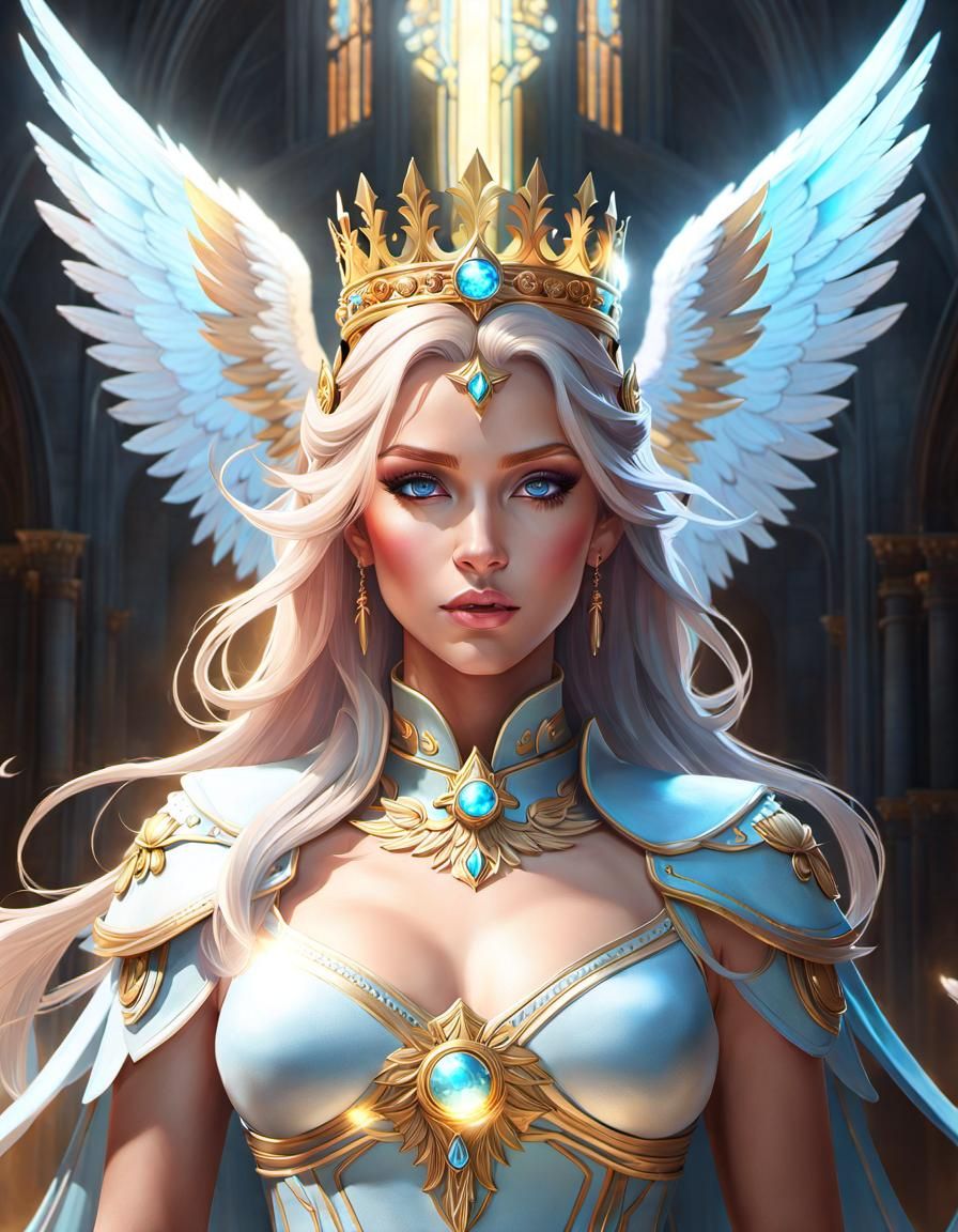 Winged Angel Portrait in Art Nouveau Style