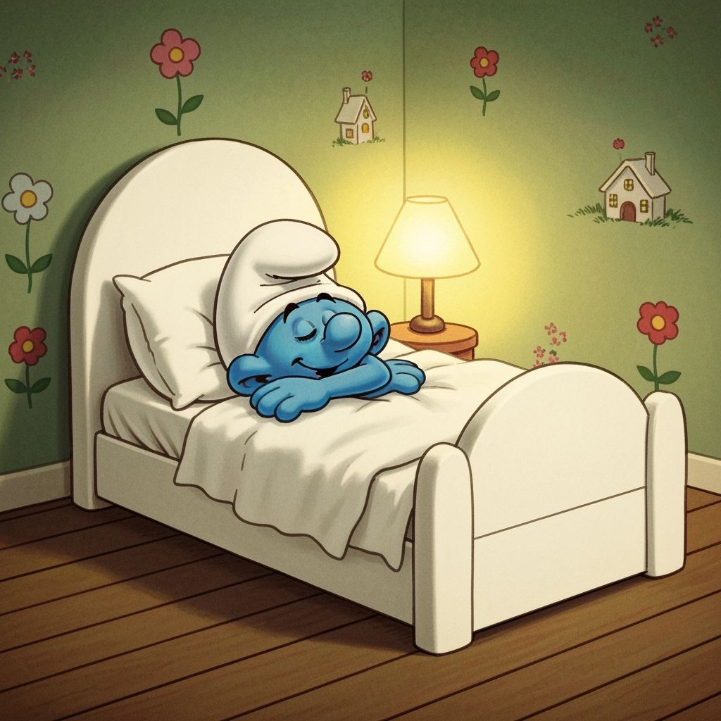 Smurf Sleeps Soundly in Whimsical Storybook Illustration