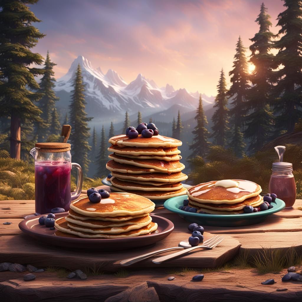 Huckleberry Pancakes in Mountain Campsite: Matte Painting