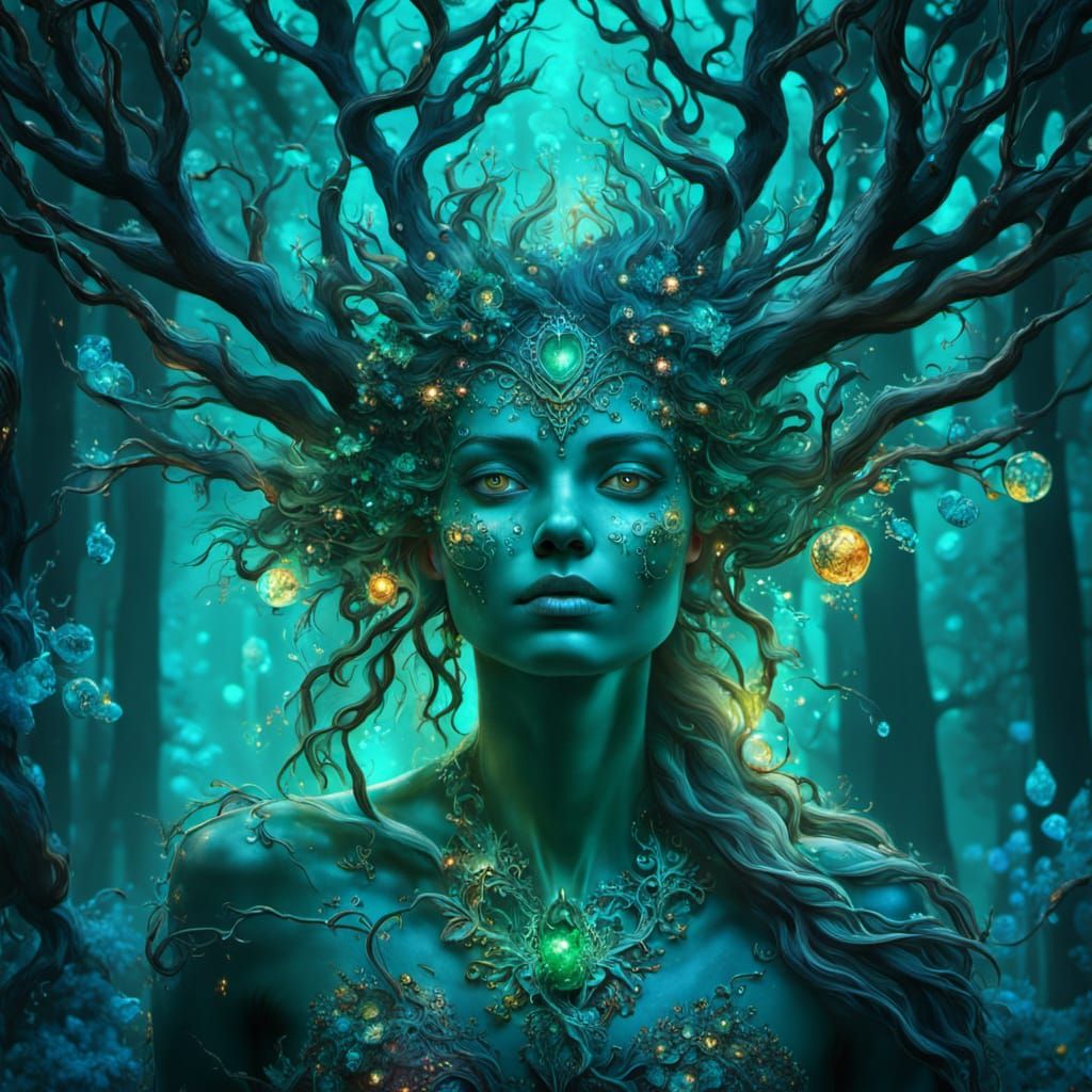 Crystal Tree Dryads in Surreal Oil Painting
