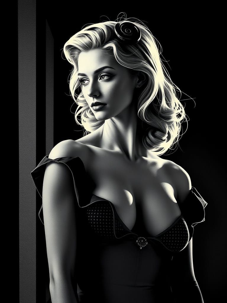 Pin-Up in Baroque Pop Art Wireframe Style