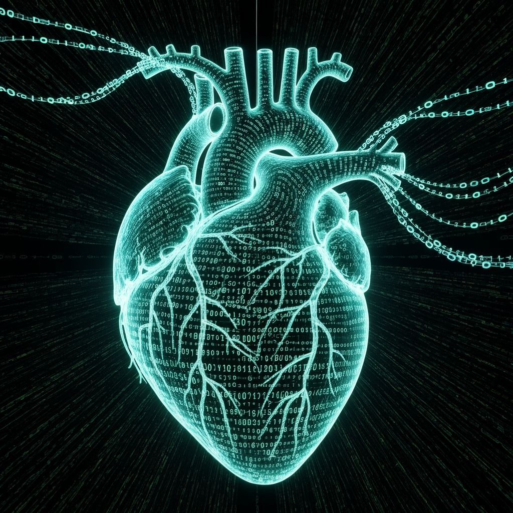 Glowing Code Heart Pulsing with Digital Light
