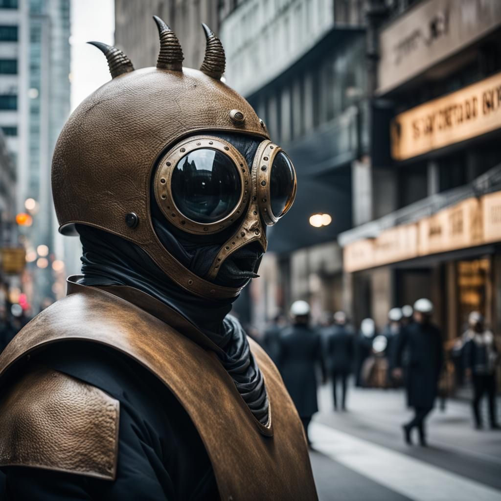 Eerie Human-Slug Hybrid with Ancient Helmet