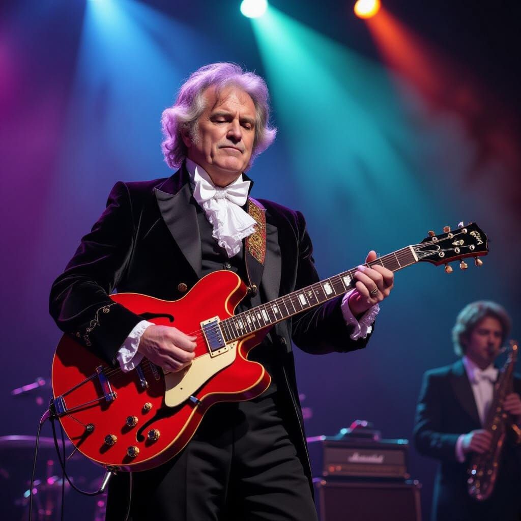 Beethoven Rocks Out on Electric Guitar on Psychedelic Stage