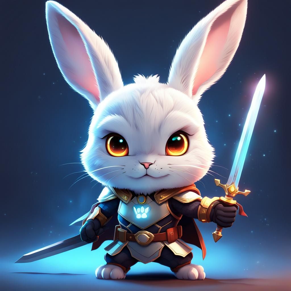 Anime Superhero Rabbit with Sword in Vector Art