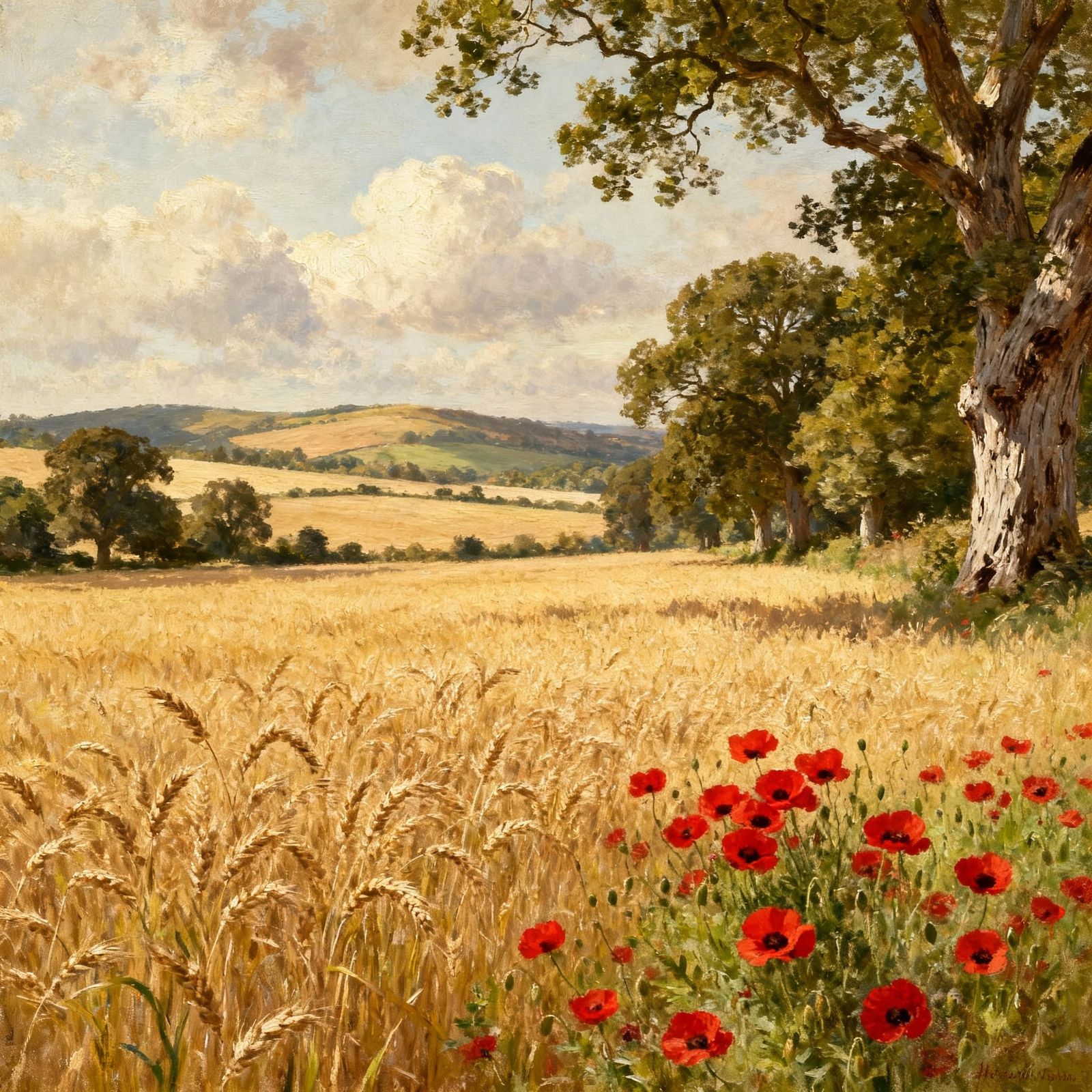 Wheatfield with Poppies in the Style of John Constable