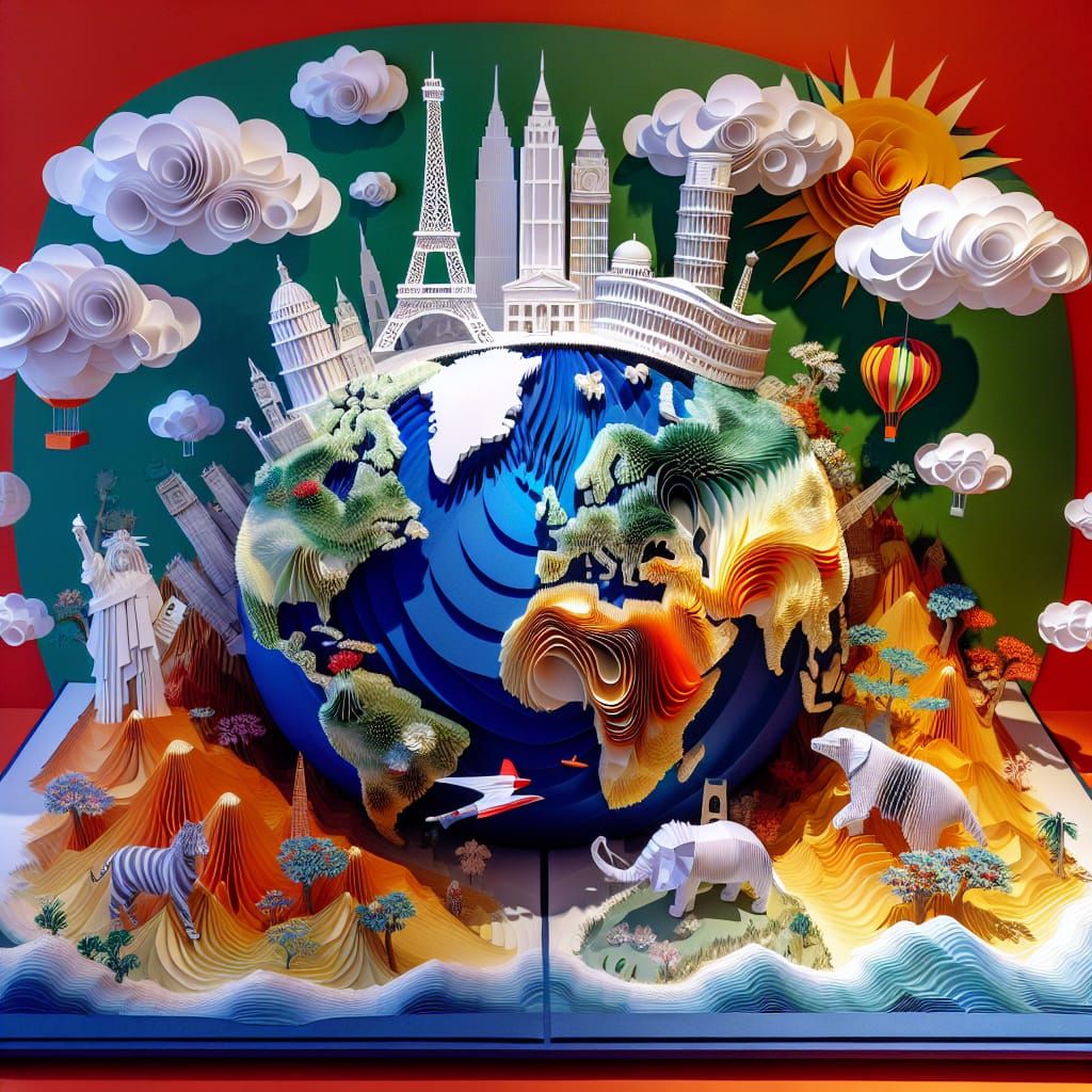 3D Paper World Diorama with Landmarks
