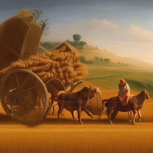 Italian Renaissance Farmers Harvesting Wheat: Digital Matte ...