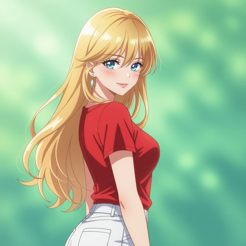 Anime Woman with Blonde Hair and Blue Eyes