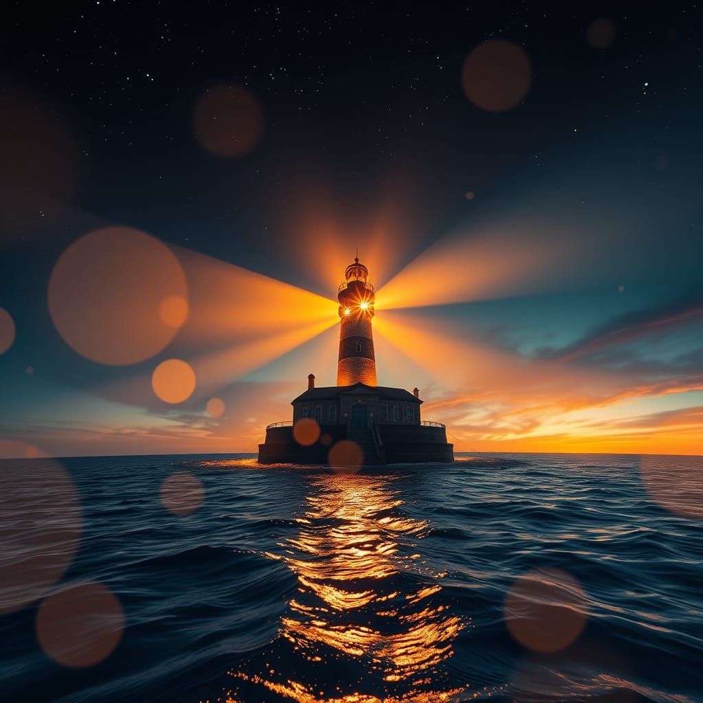 Lighthouse at Night in Oil Painting Style