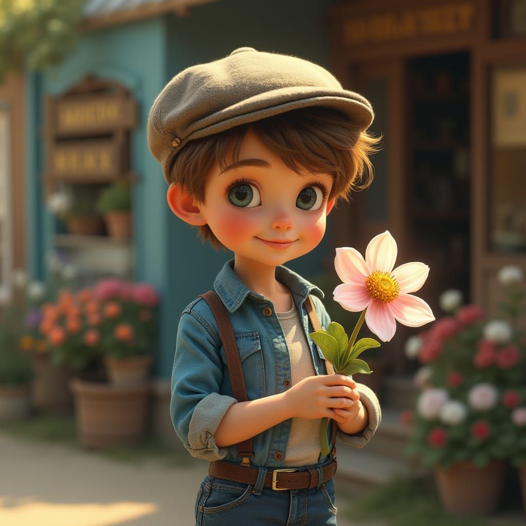 Whimsical Boy with Flower in Soft Focus