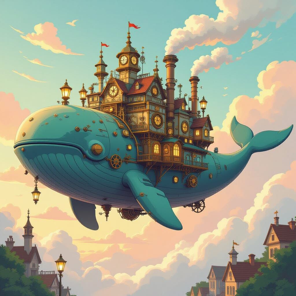 Steampunk City on Gentle Sky Whale
