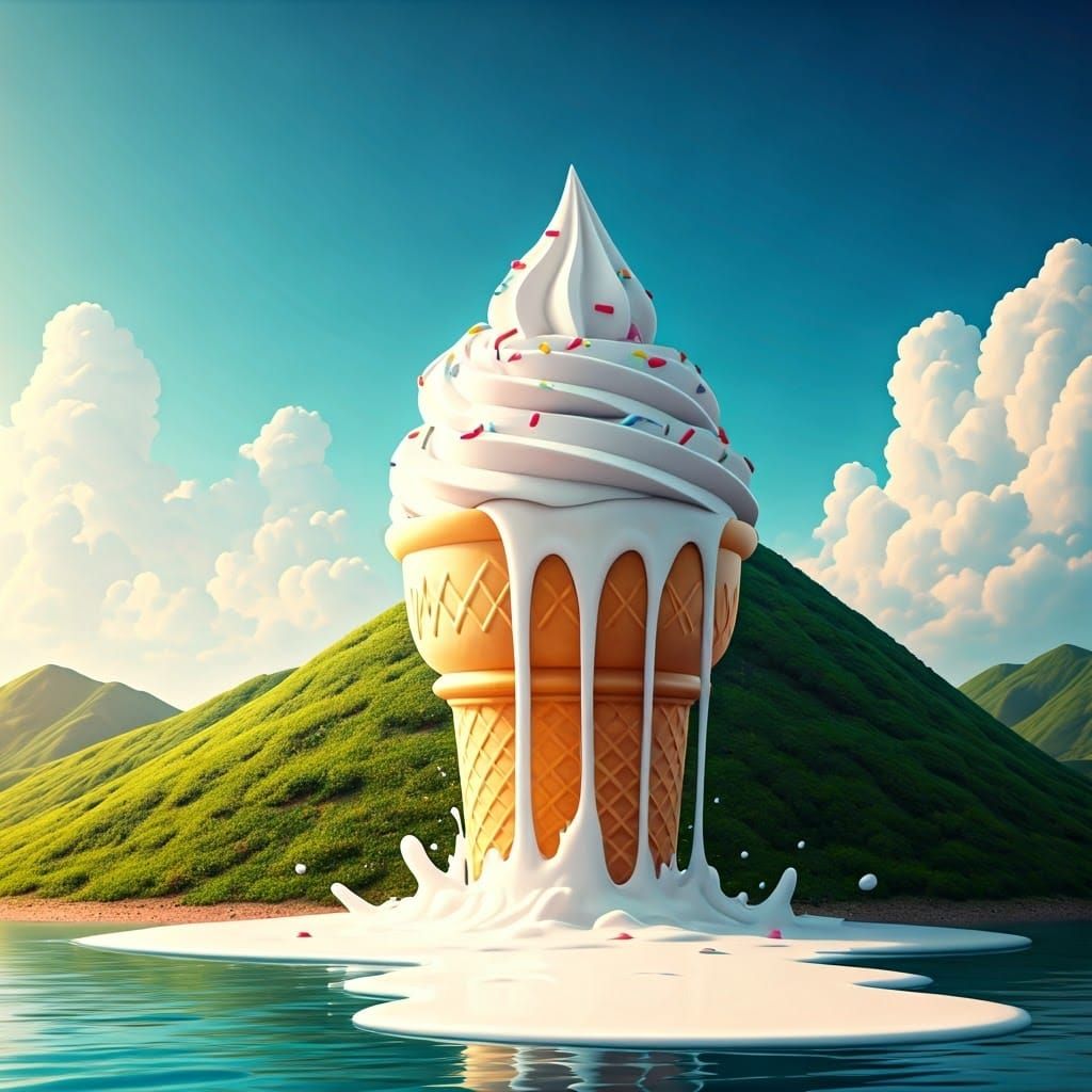 Giant Vanilla Ice Cream Cone Meltdown