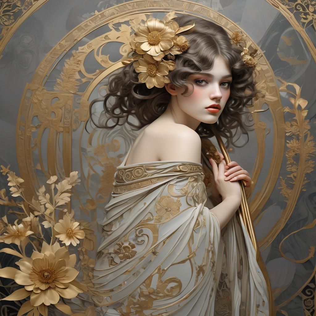 Art Nouveau Woman with Scythe in Klimt Style