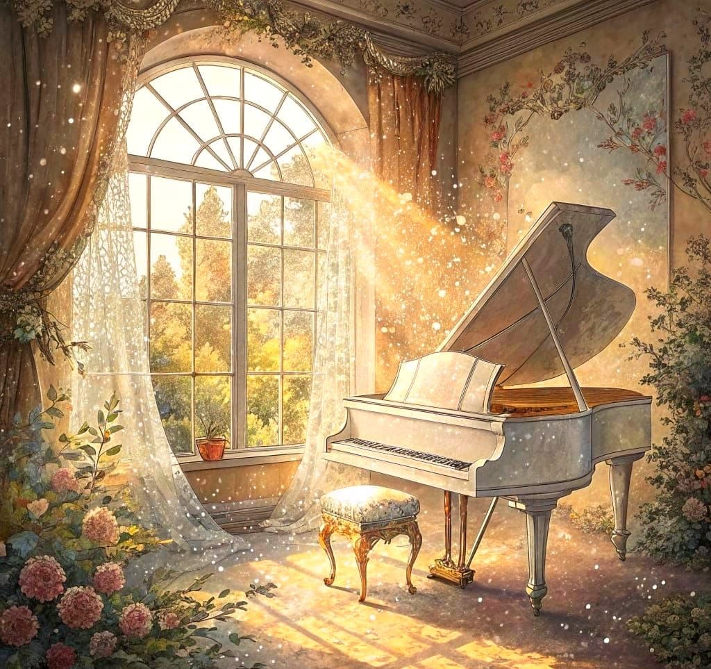 Ethereal Watercolour Piano in Edwardian Drawing Room