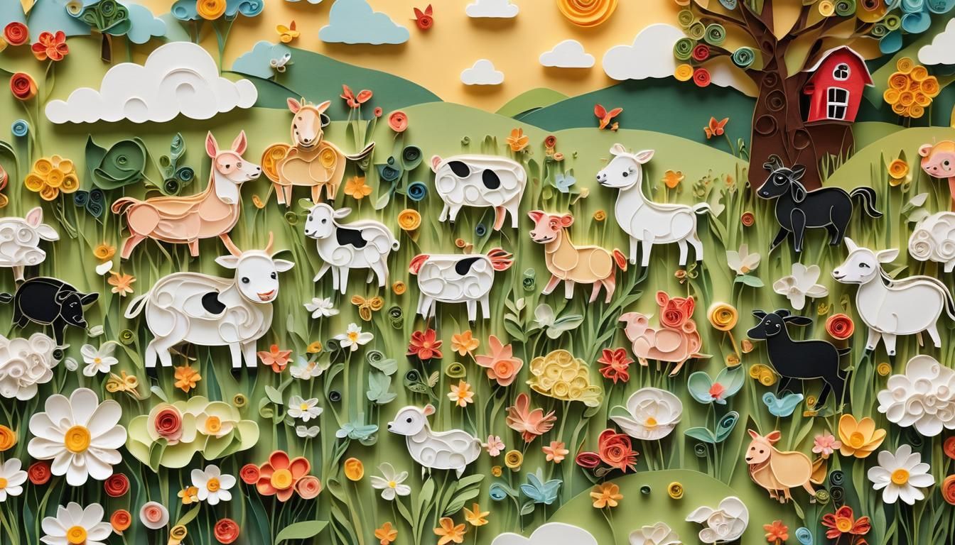 Baby Farm Animals in Paper Quilling Style