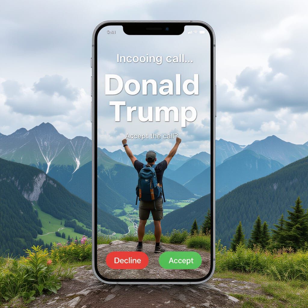 Smartphone Shows Incoming Call with Trump on Scenic Overlook