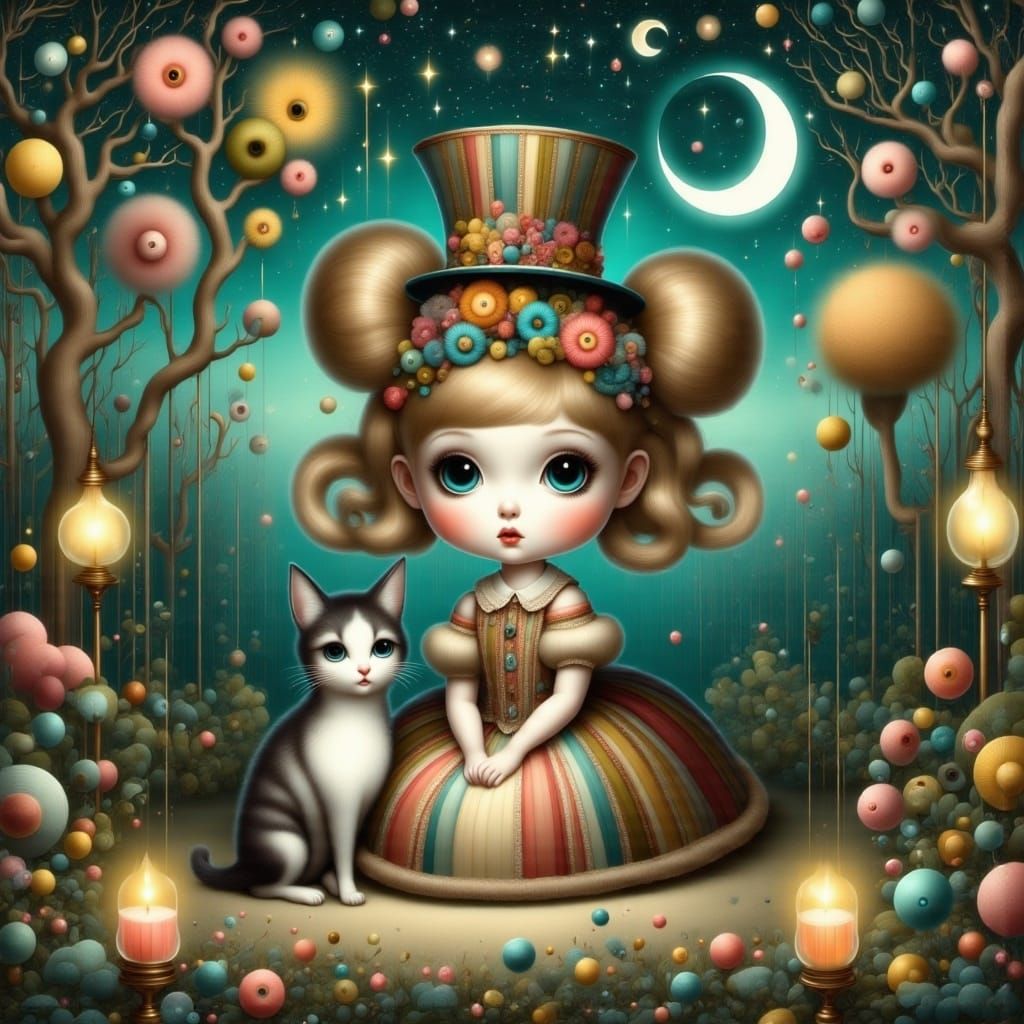 Enchanted Circus Girl with Kitten