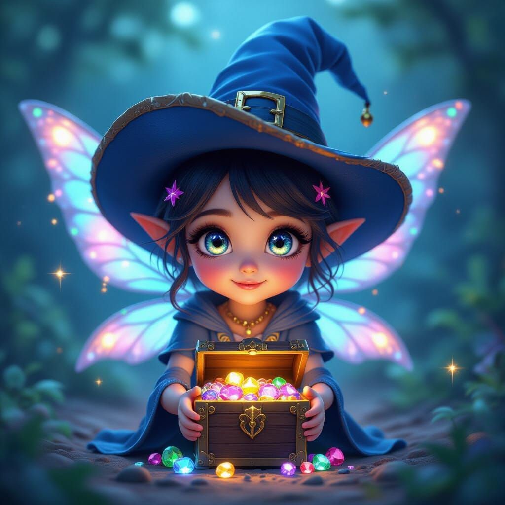 Tiny Pirate Fairy Adventurer with Glowing Jewels