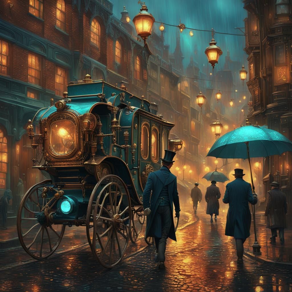 Steampunk Victorian Streets in the Rain