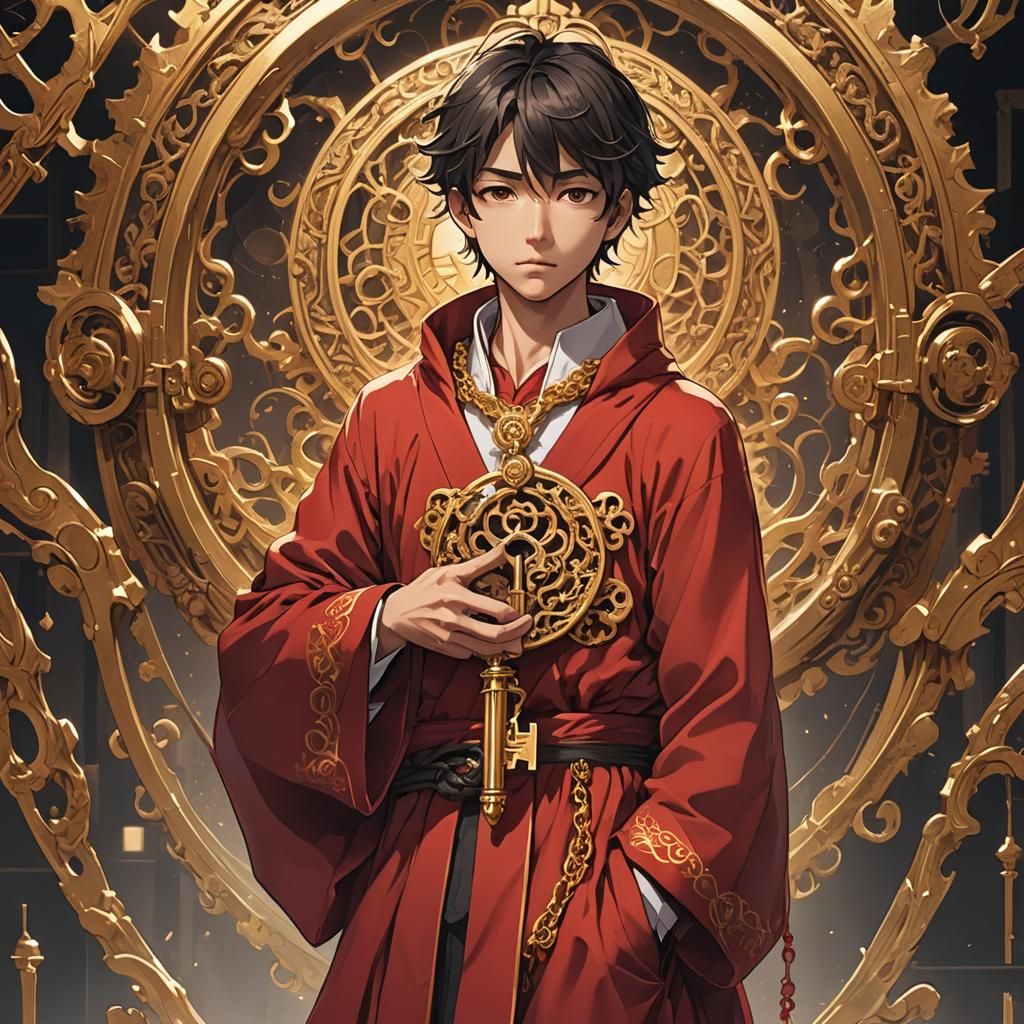 Golden Key on Man in Red Robes, Anime Style