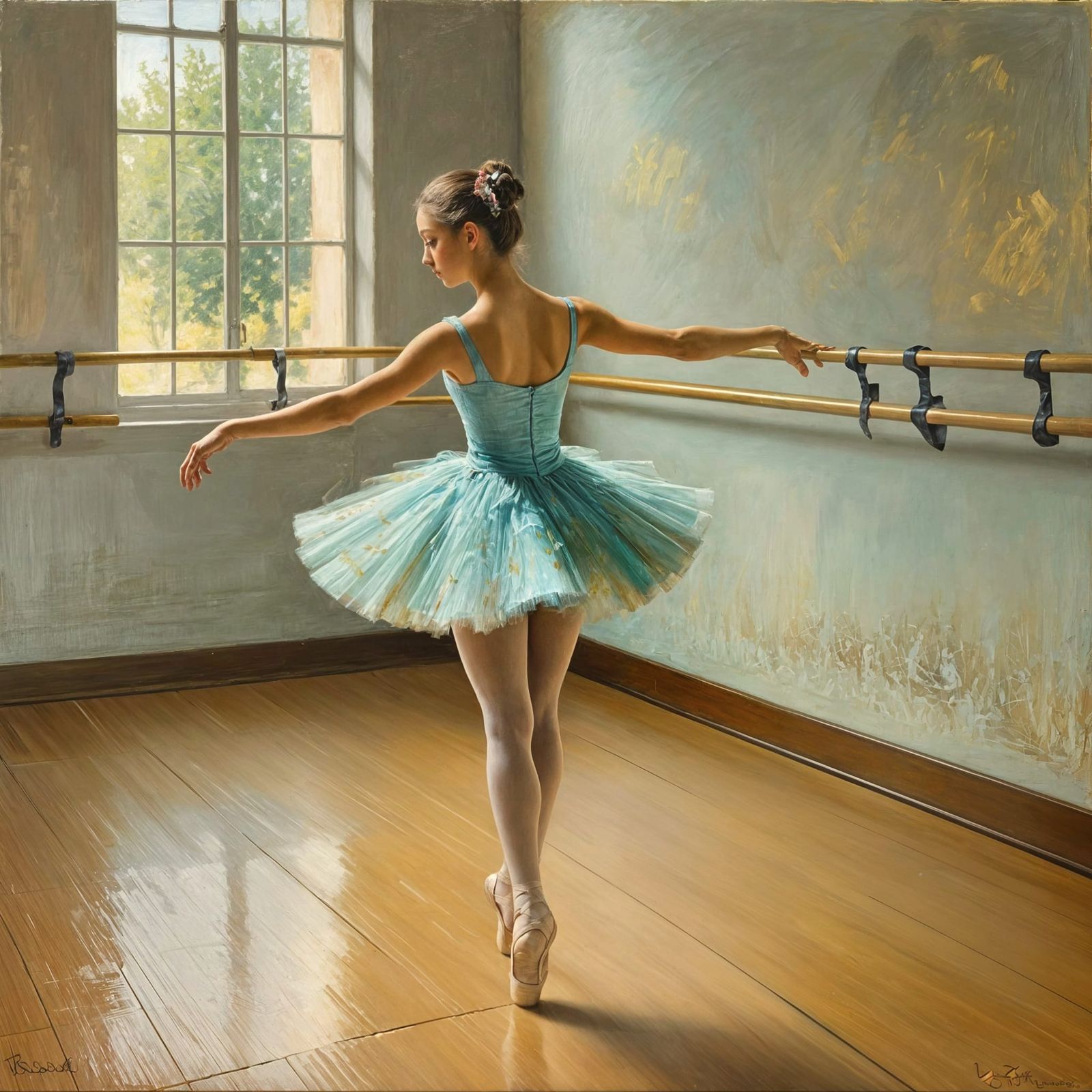 Ballerina Practicing at Barre Impressionist Style