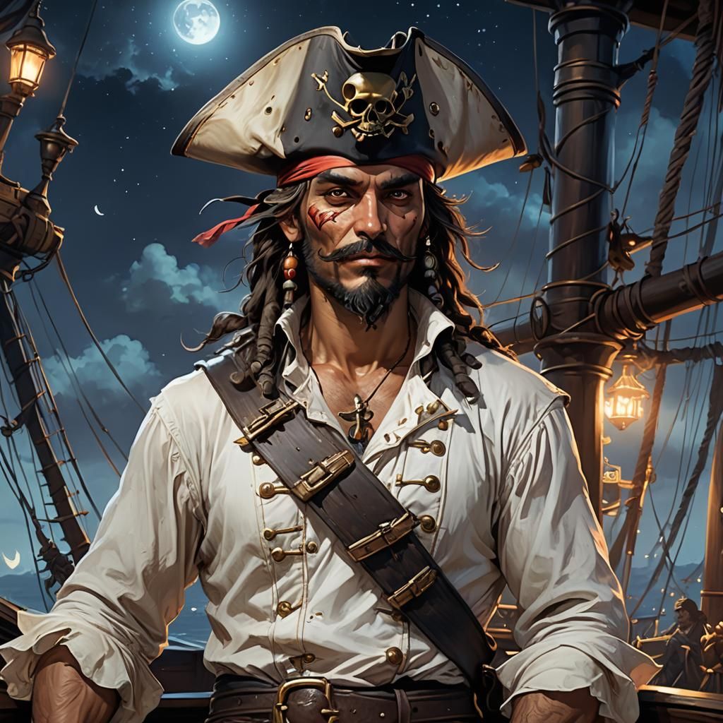 Mischievous Pirate Portrait in Dark Fantasy Style