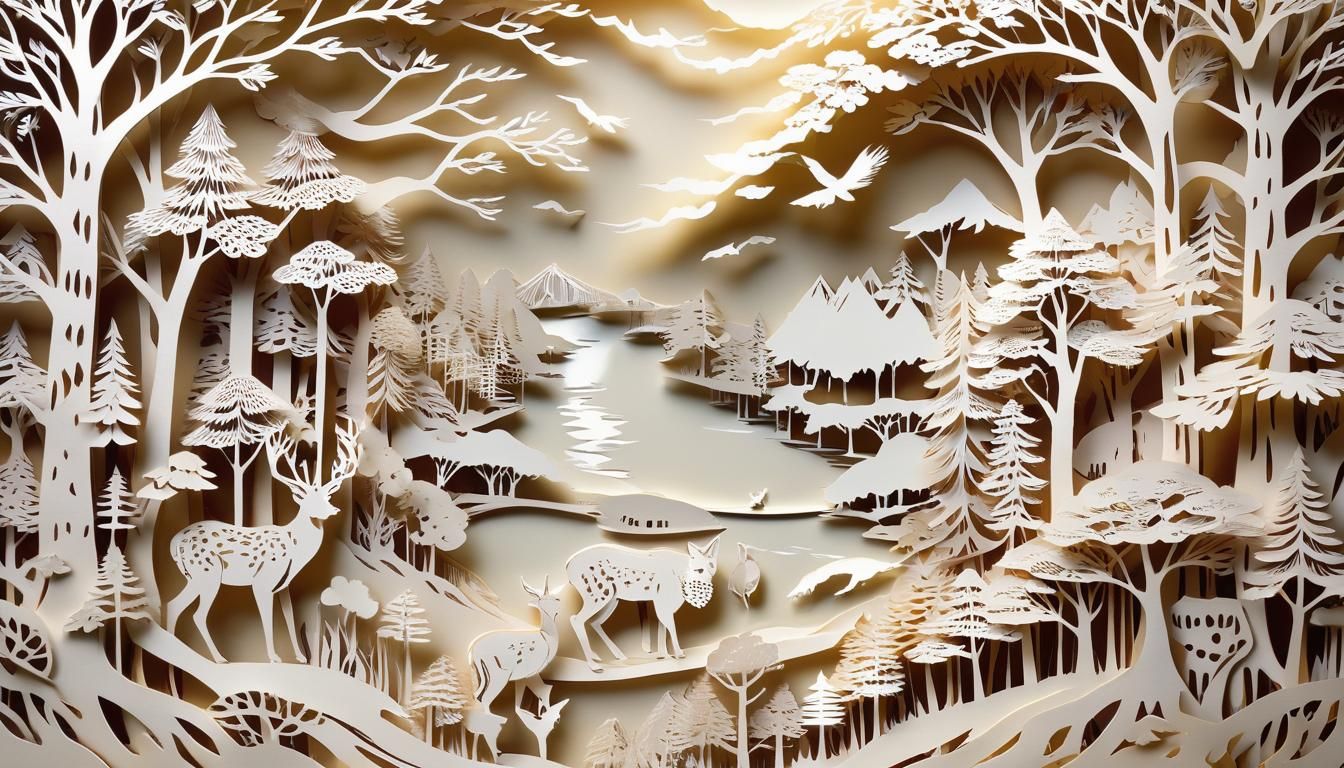 Kirigami Paper-Cut Forest Animals and Landscapes
