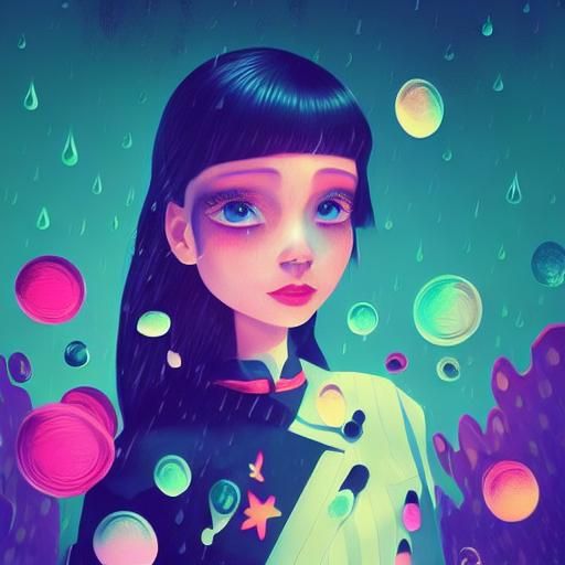 Sad Girl in Candy Art Style with Cross-Hatching