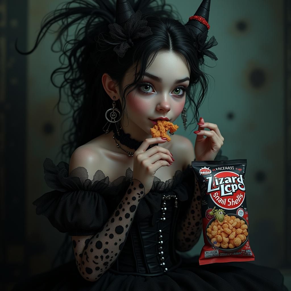 Gothic Witch Snack Time in Dark Digital Art Style