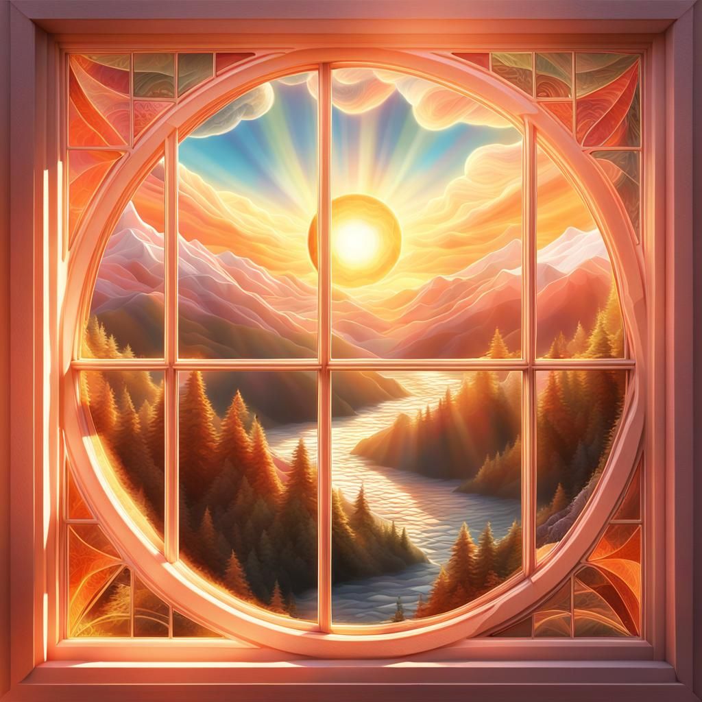 Heavenly Sunset Through Stained Glass: Digital Matte Paintin...