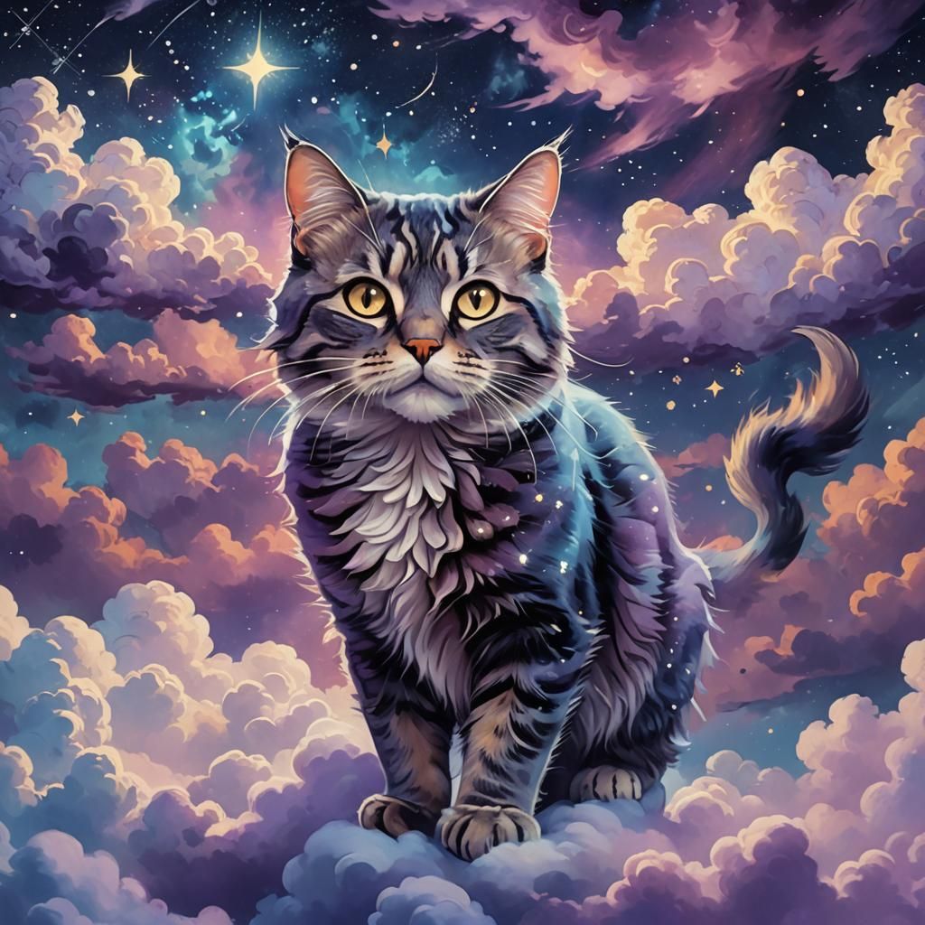 Cat Walking on a Cloud: Fauvist Splash Art