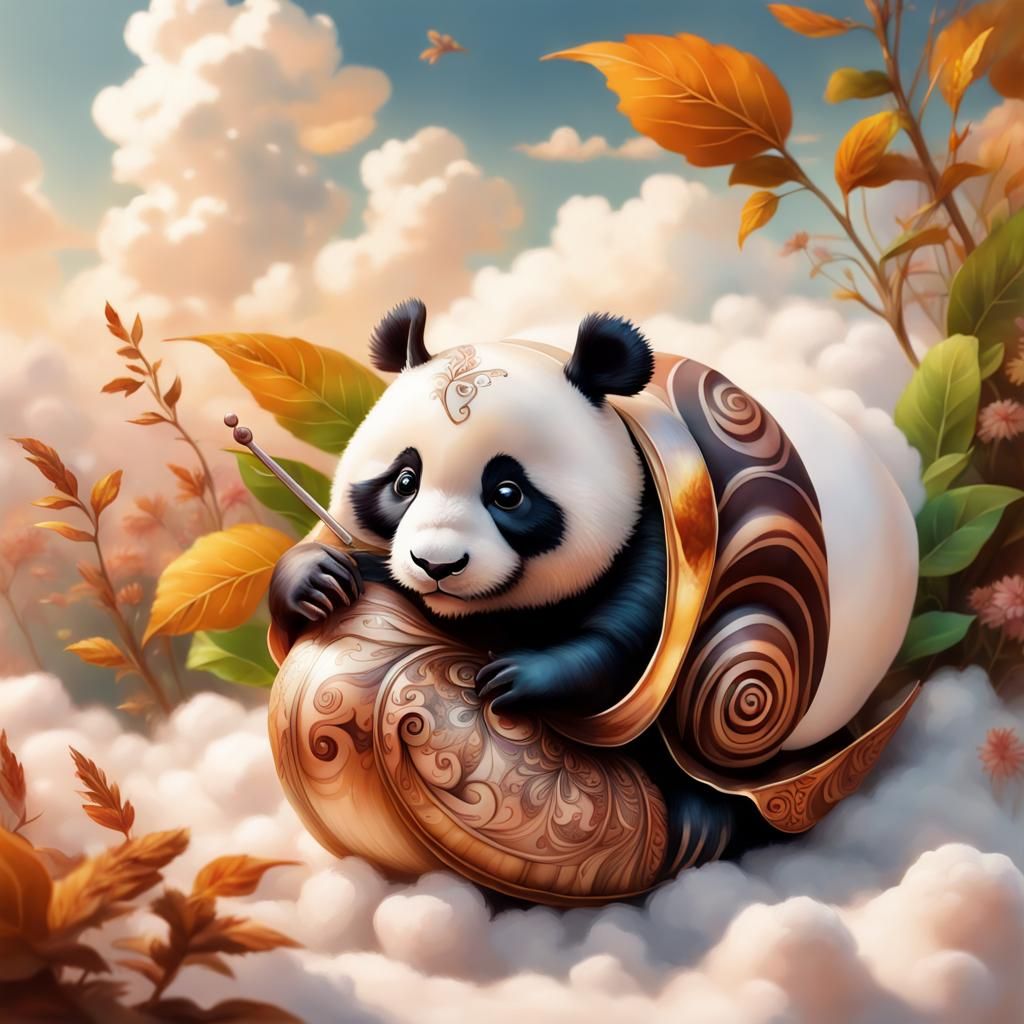 Snail-Panda Hybrid with Henna Art in Detailed 3D