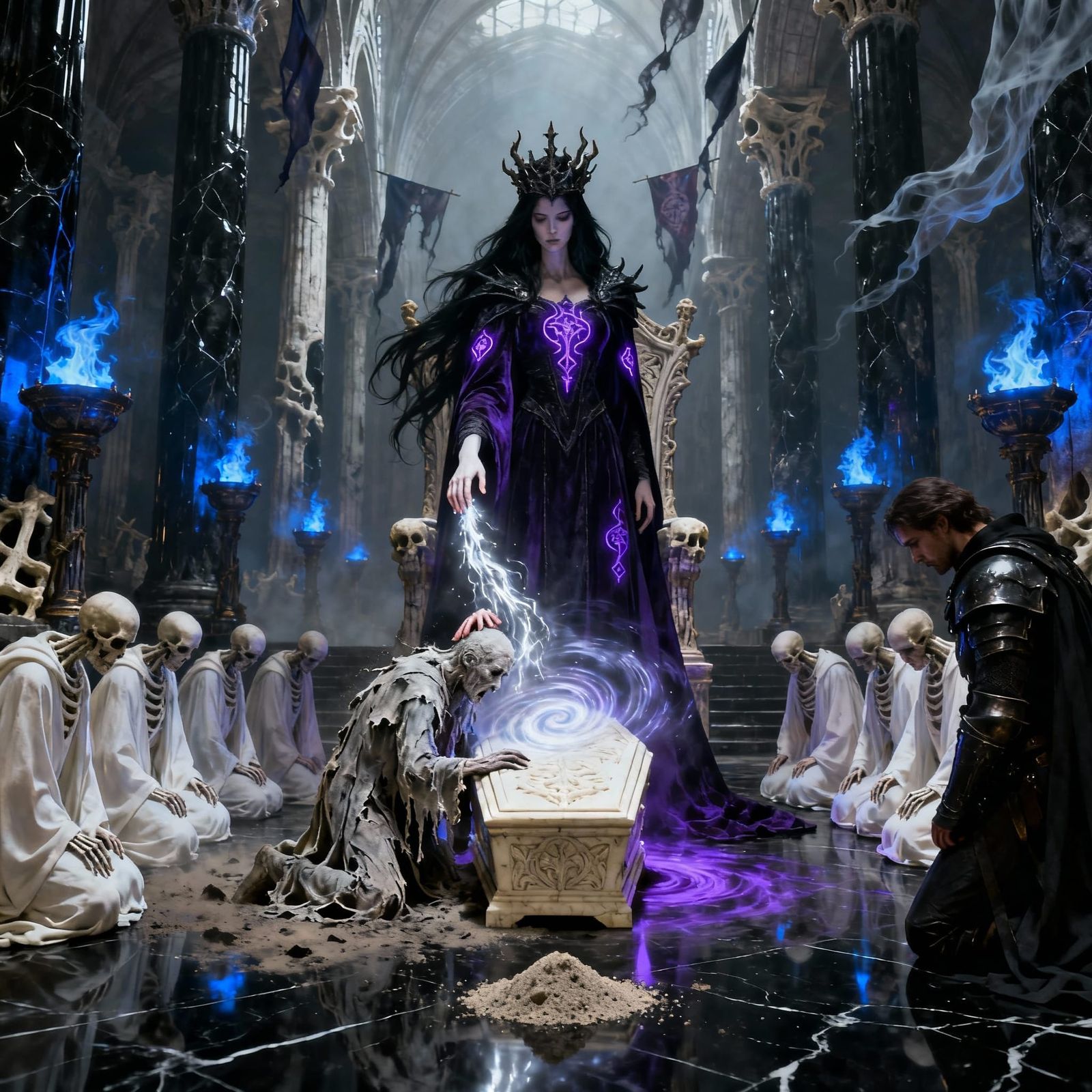 Dark Fantasy Necropolis Queen Drains Councilor's Life Force