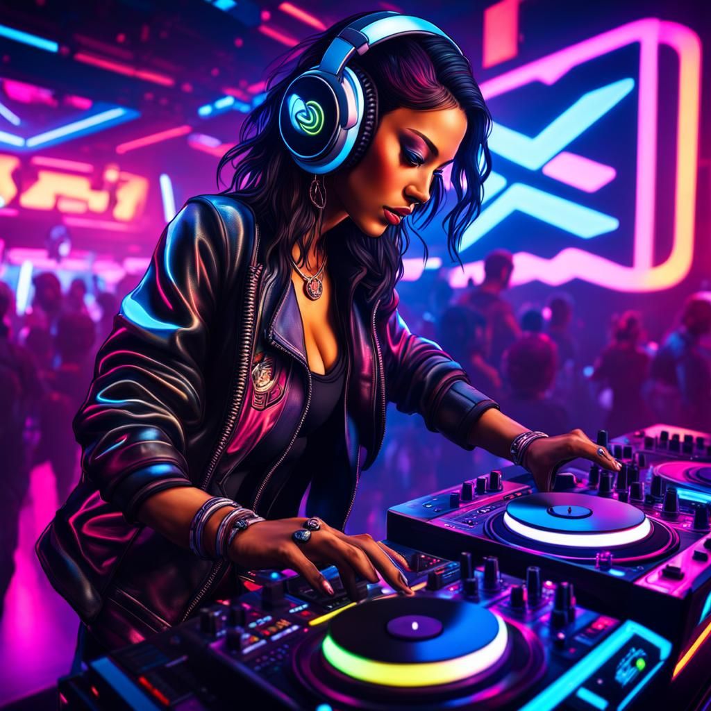 Cyberpunk DJ Raves in Neon Graffiti Club