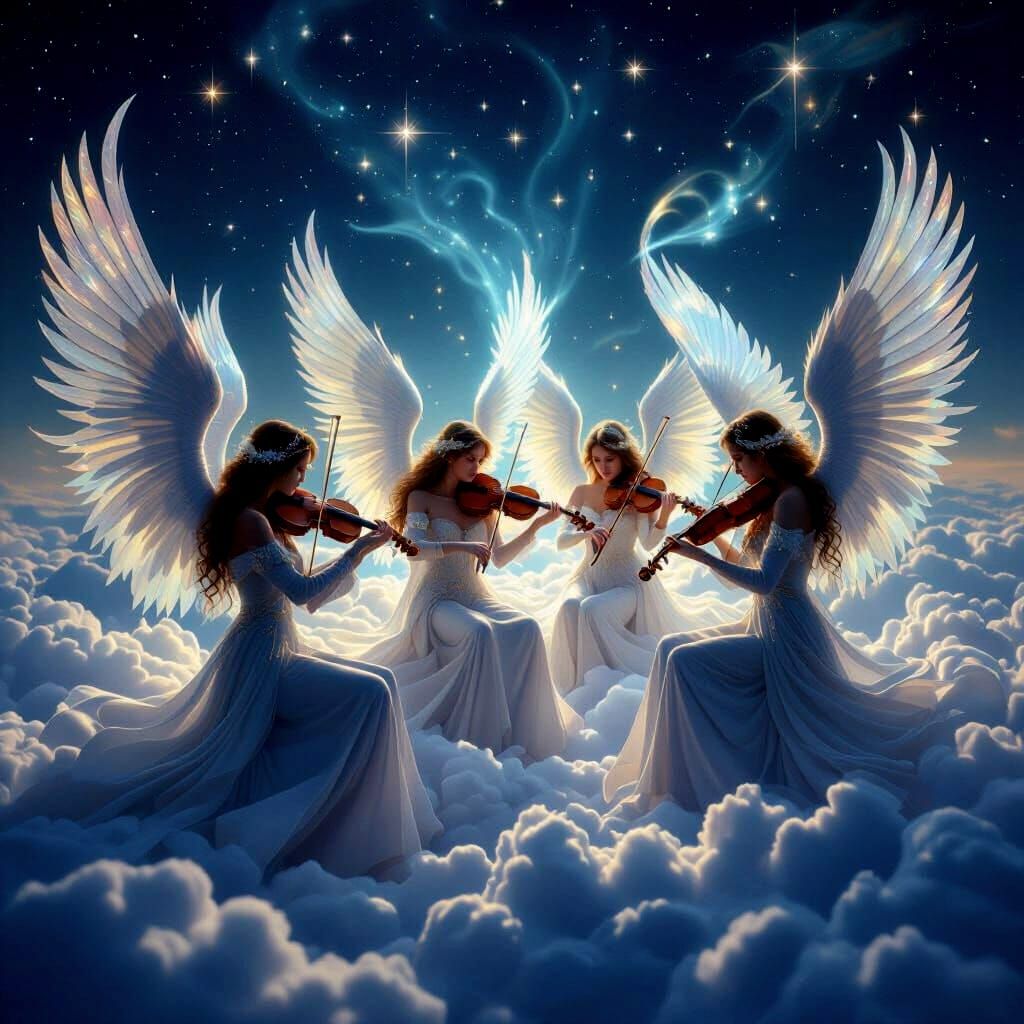 Angelic Celestial Orchestra Above Clouds