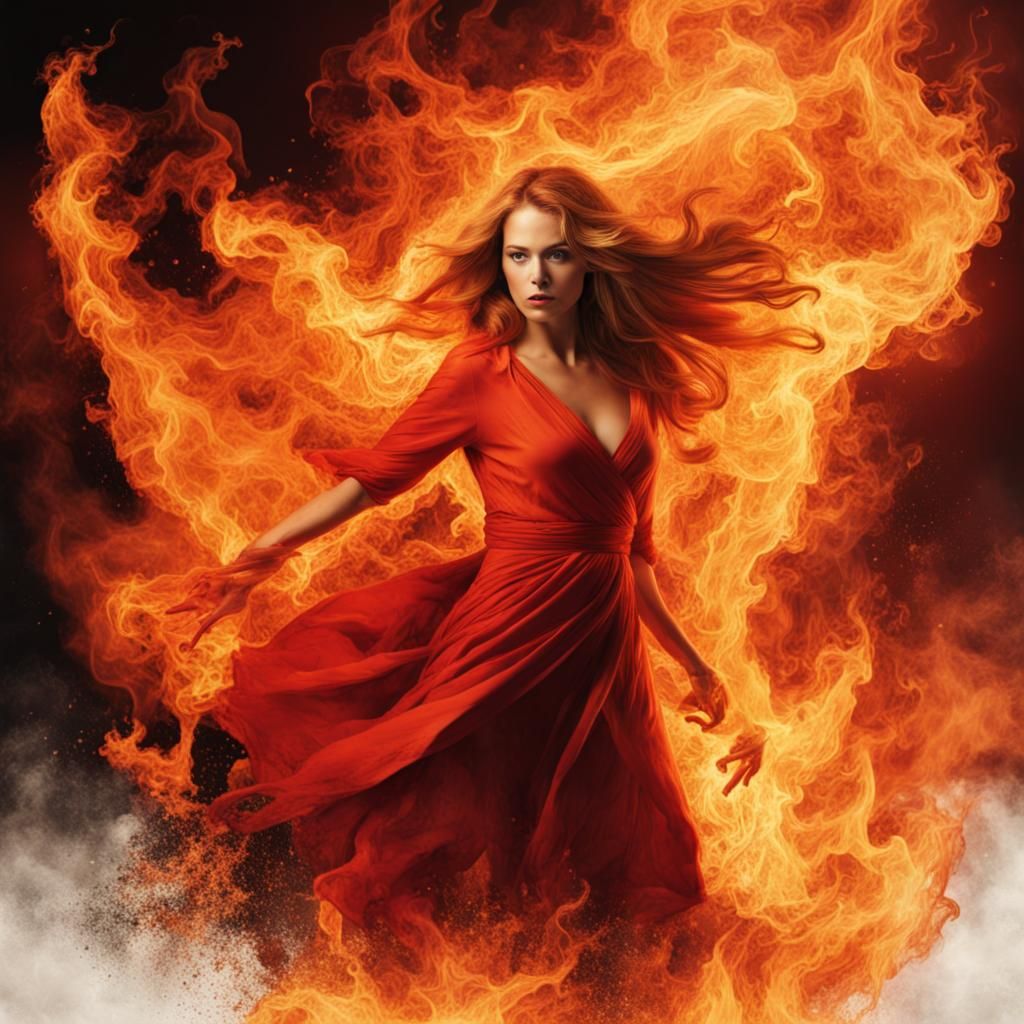 Woman Ablaze: A Fiery Portrait