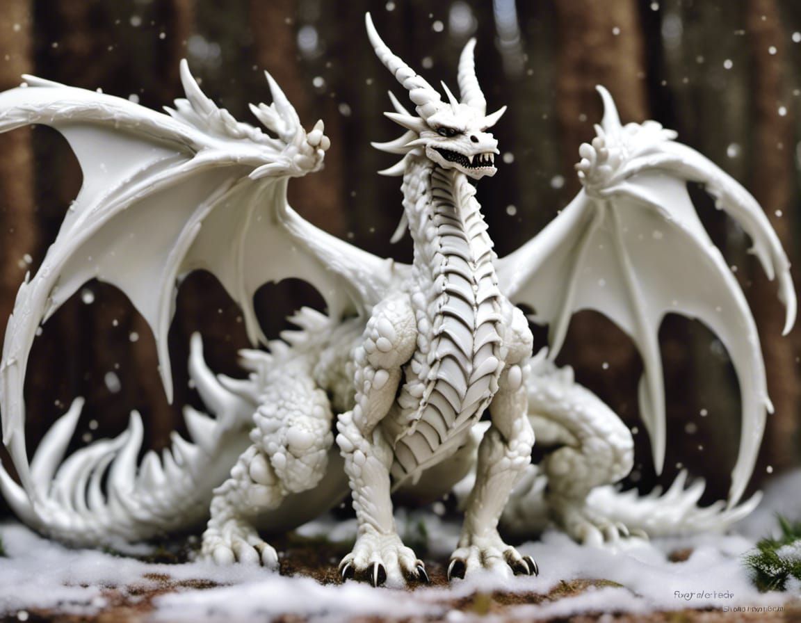 Fluffy White Dragon with Open Wings