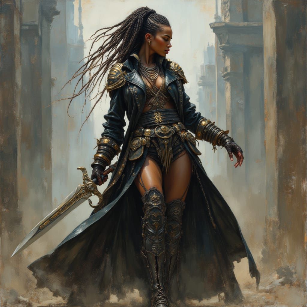 Cyberpunk African Goddess Wielding Cosmic Sword