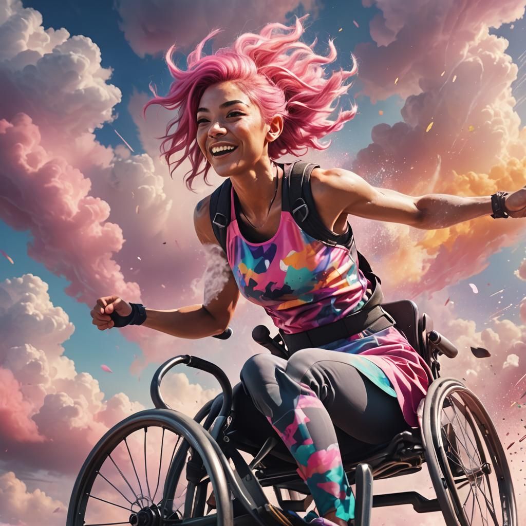Joyful Para Athlete in Pastel Cloudscape: Fantasy Concept Ar...